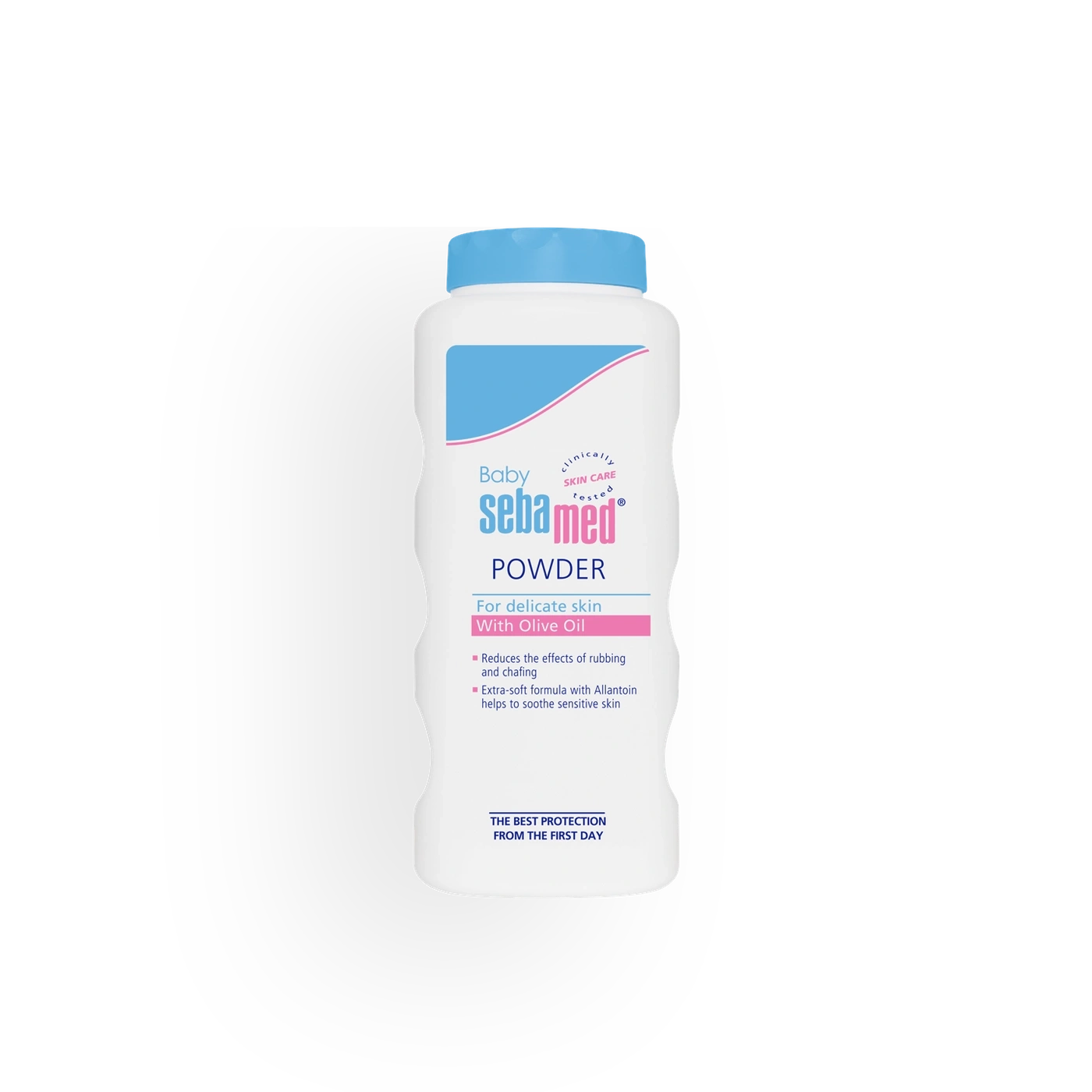 Sebamed baby powder for delicate skin with olive oil, protects against rubbing and chafing.