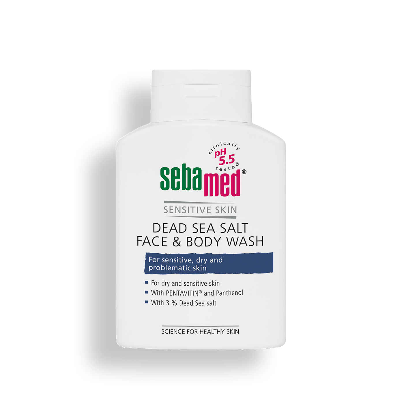 Sebamed Gel de Ducha y Limpiador Facial Sal del Mar Muerto para piel sensible.