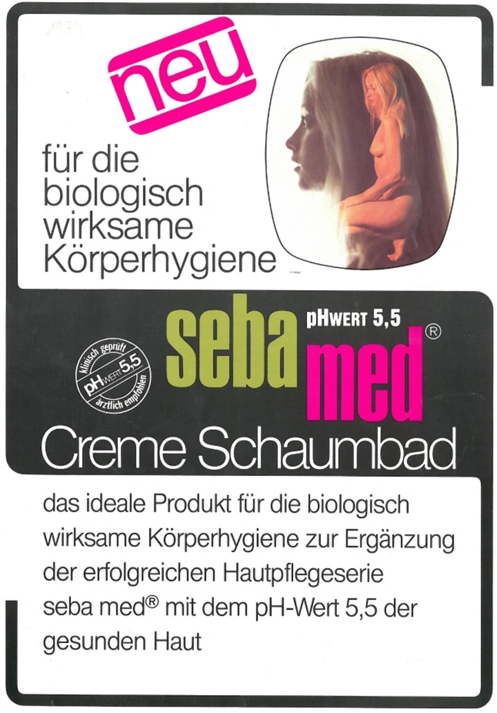 Anuncio de Sebamed Creme Schaumbad con mujer y texto