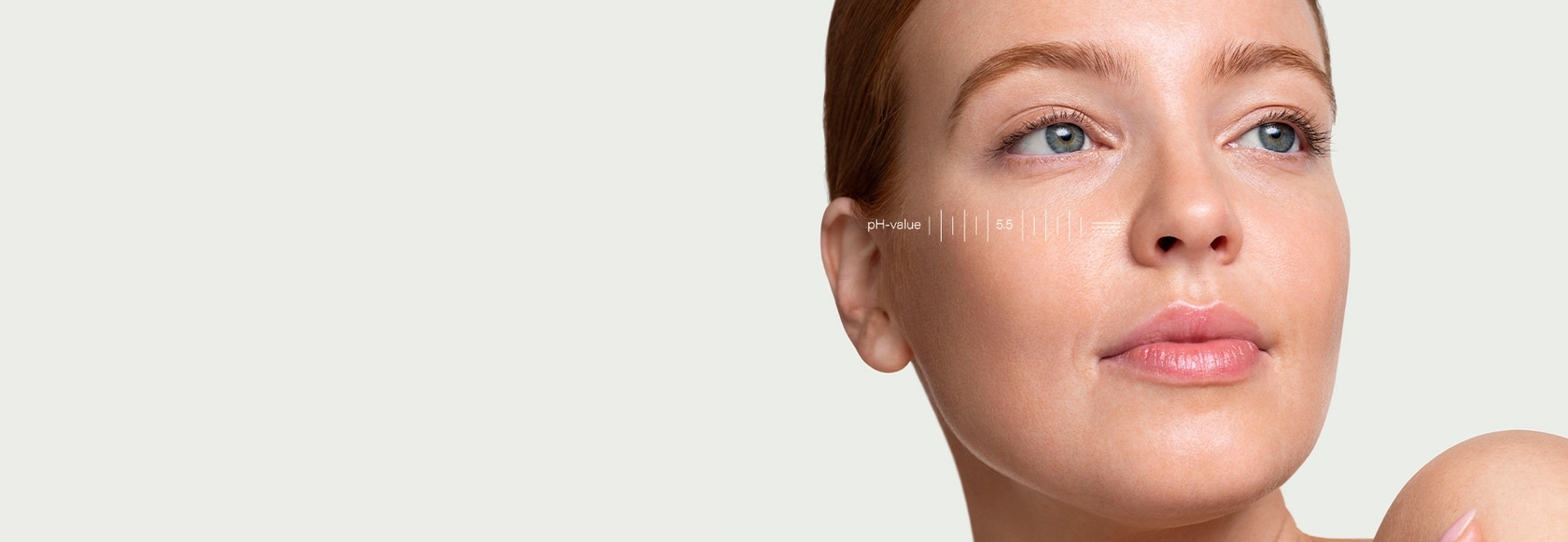 Portrait of a woman with skin pH value indicator, beauty and care.