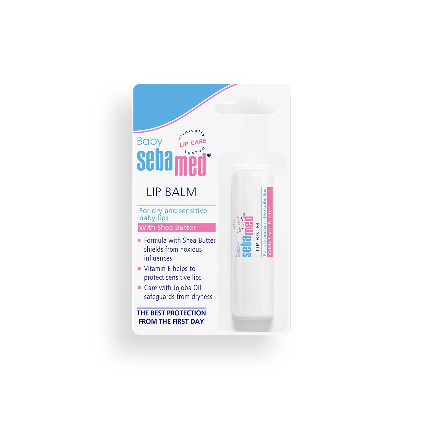 Baby Sebamed lip balm for dry and sensitive baby lips with Shea Butter for protection.