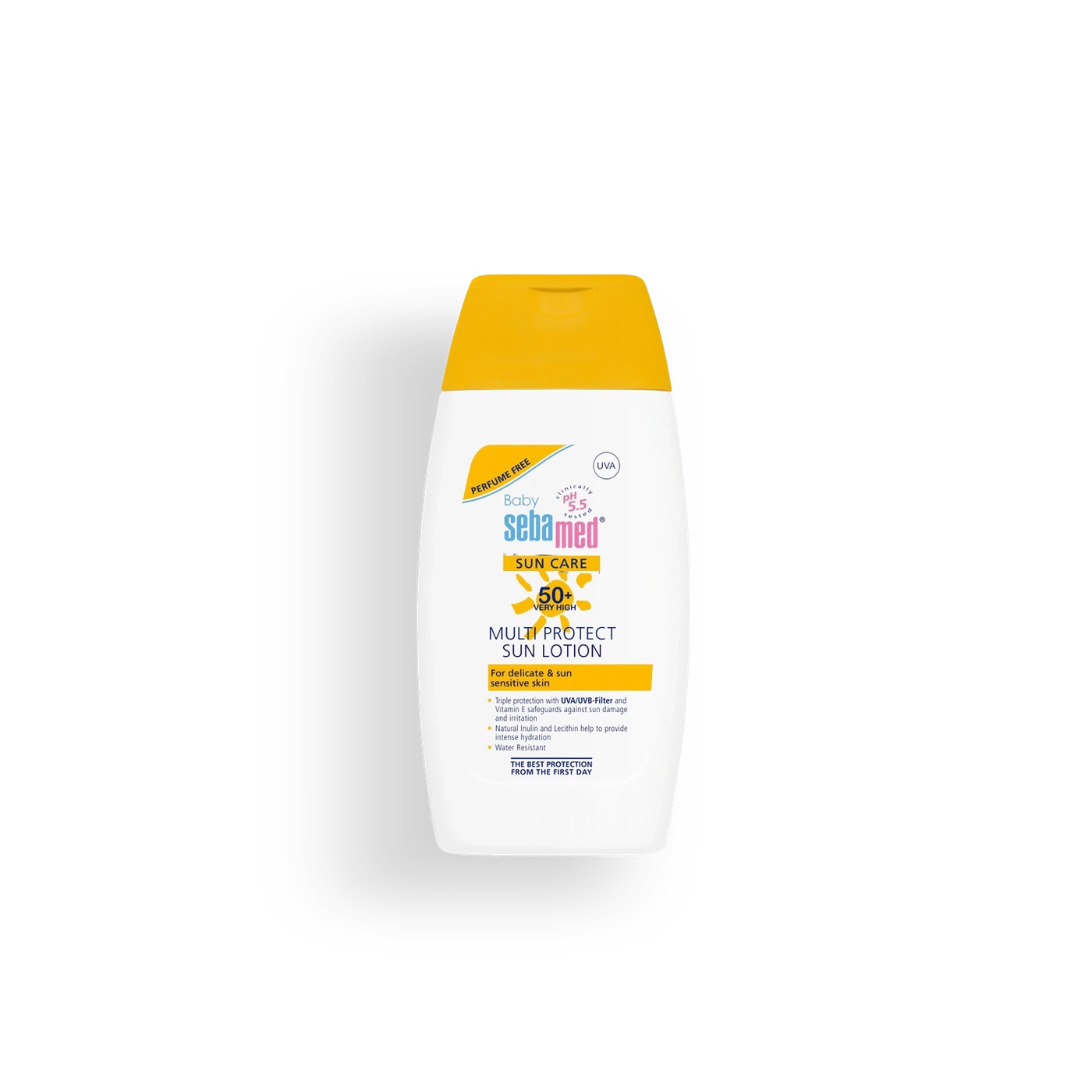 Sebamed Baby Multi Protect Sun Lotion para pieles sensibles con filtro UVA/UVB.