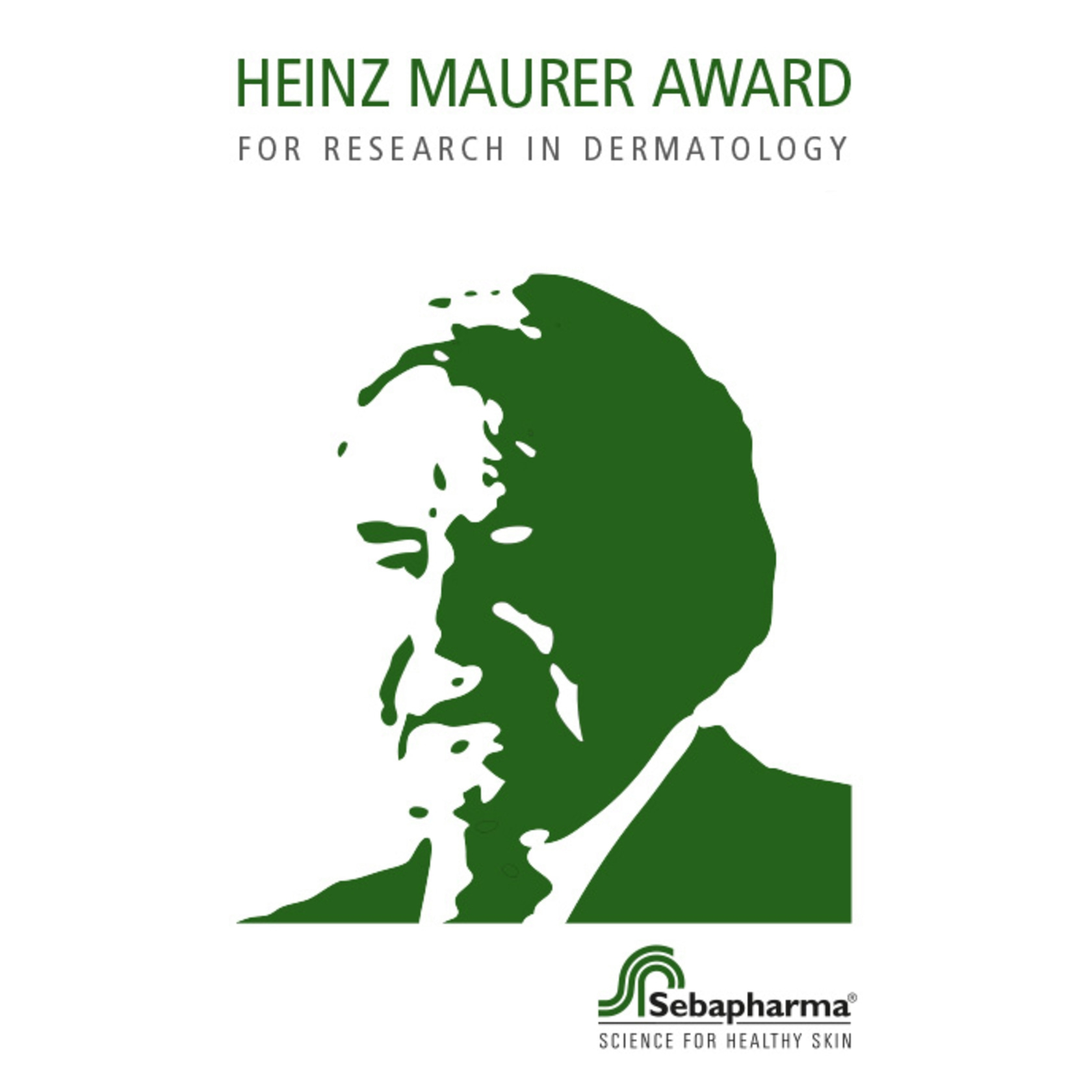 Auszeichnung für Forschung in Dermatologie mit dem Porträt von Heinz Maurer und Logo.