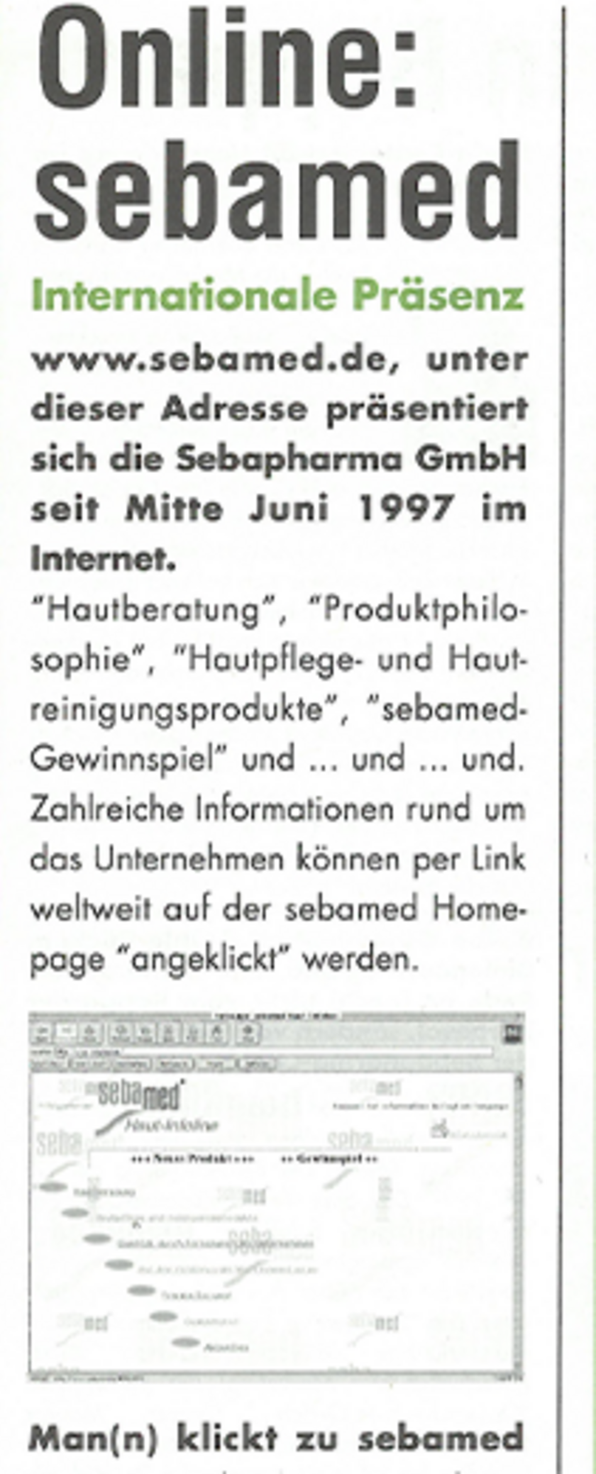 Sebamed advertisement online, website address and product information are displayed.