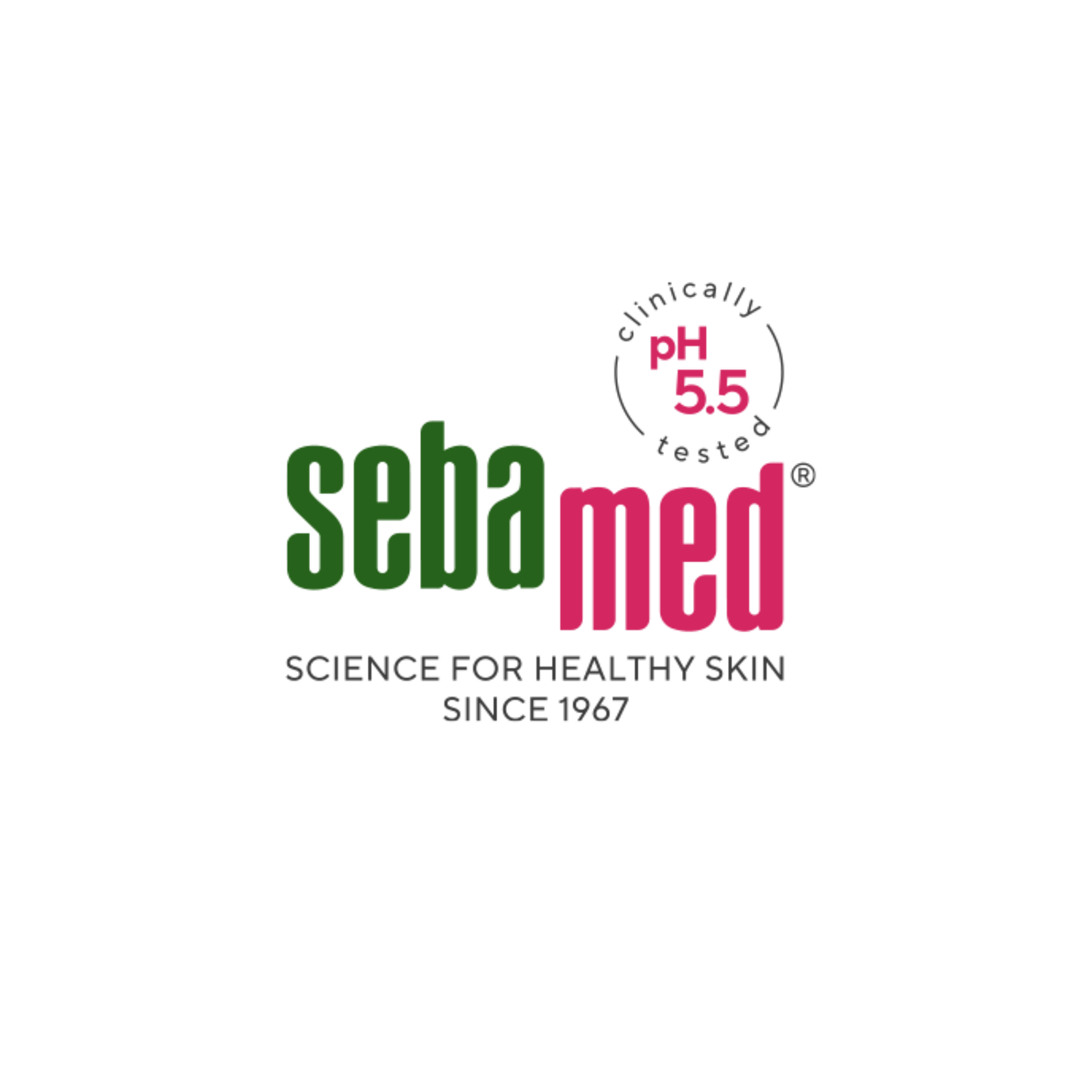 Sebamed logo with pH 5.5, clinically tested, for healthy skin since 1967.