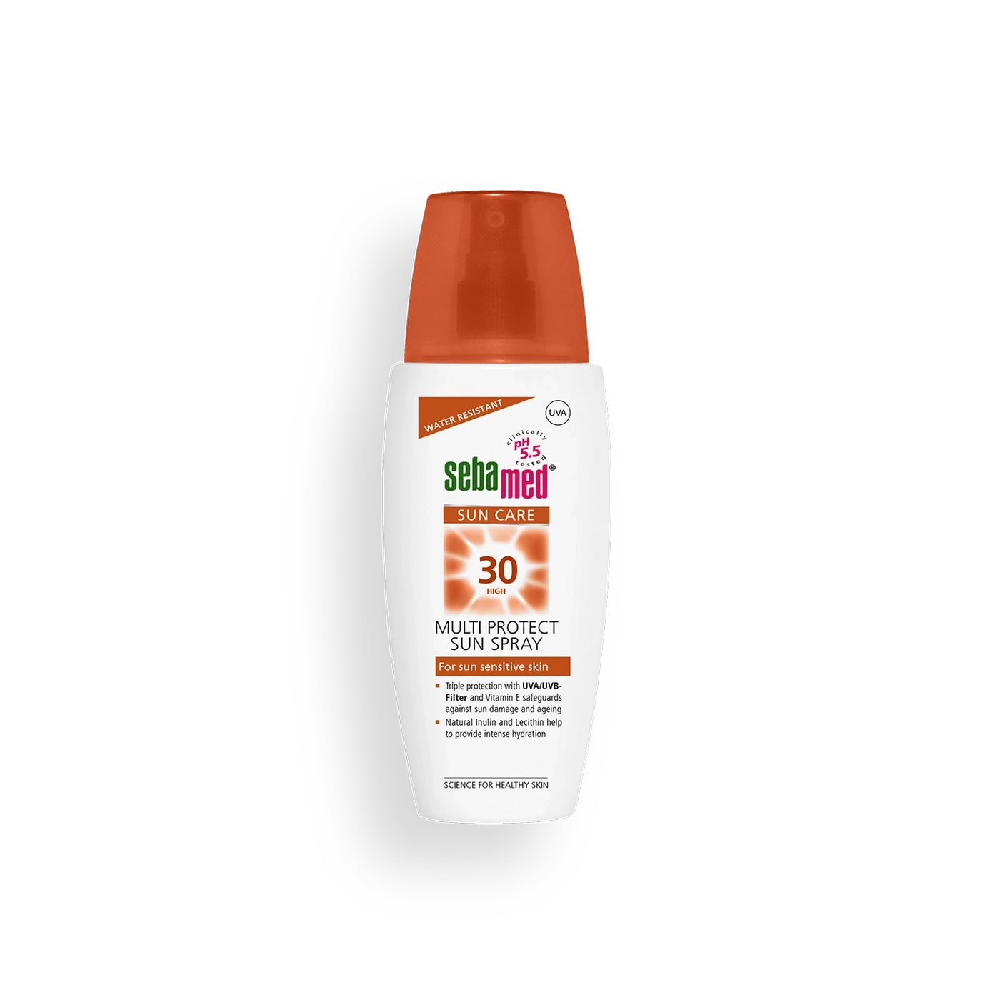 Sebamed Sun Spray with SPF 30, water resistant, for sun sensitive skin, UVA/UVB protection.
