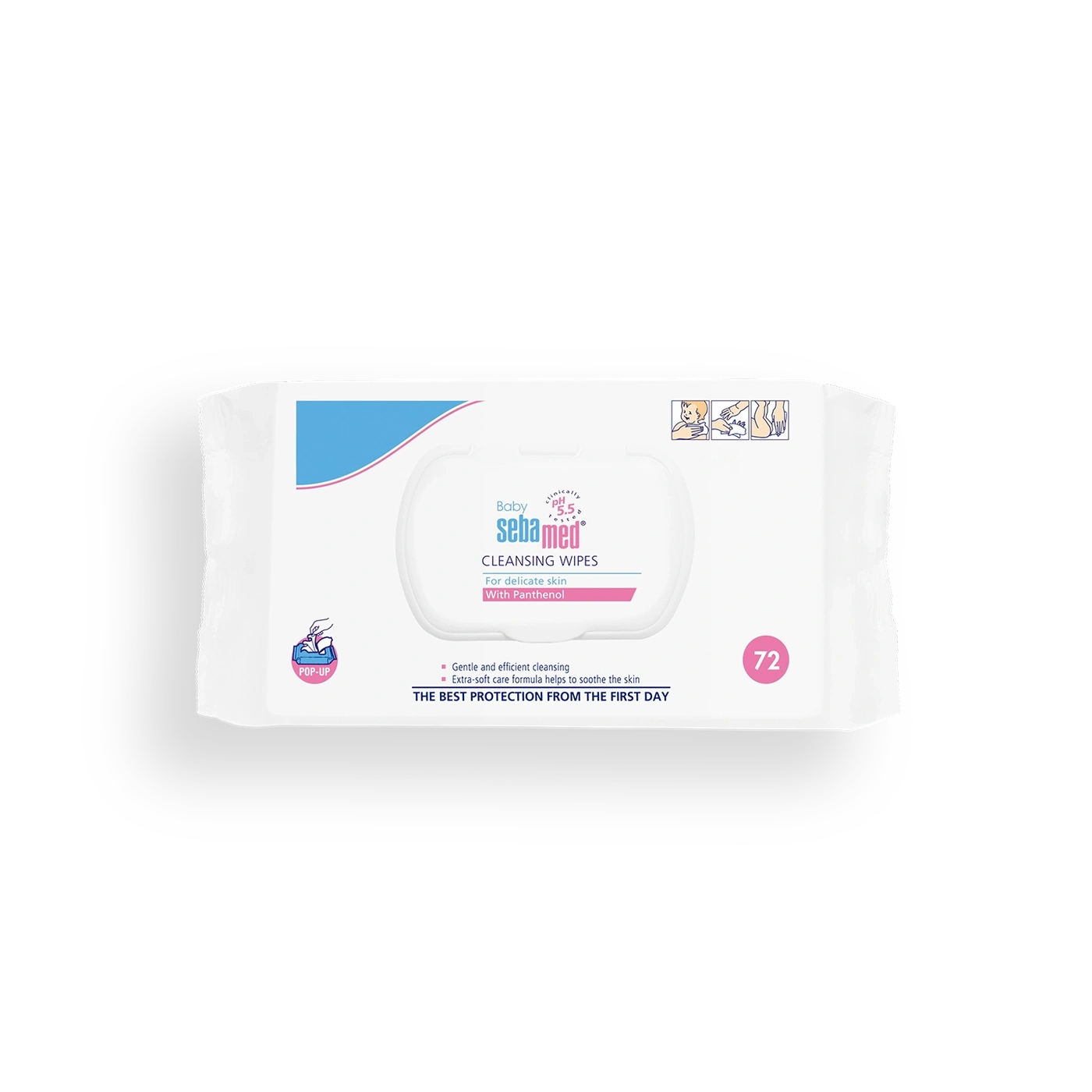 Baby cleansing wipes with Panthenol, gentle and efficient for delicate skin, 72 pieces in a pack.