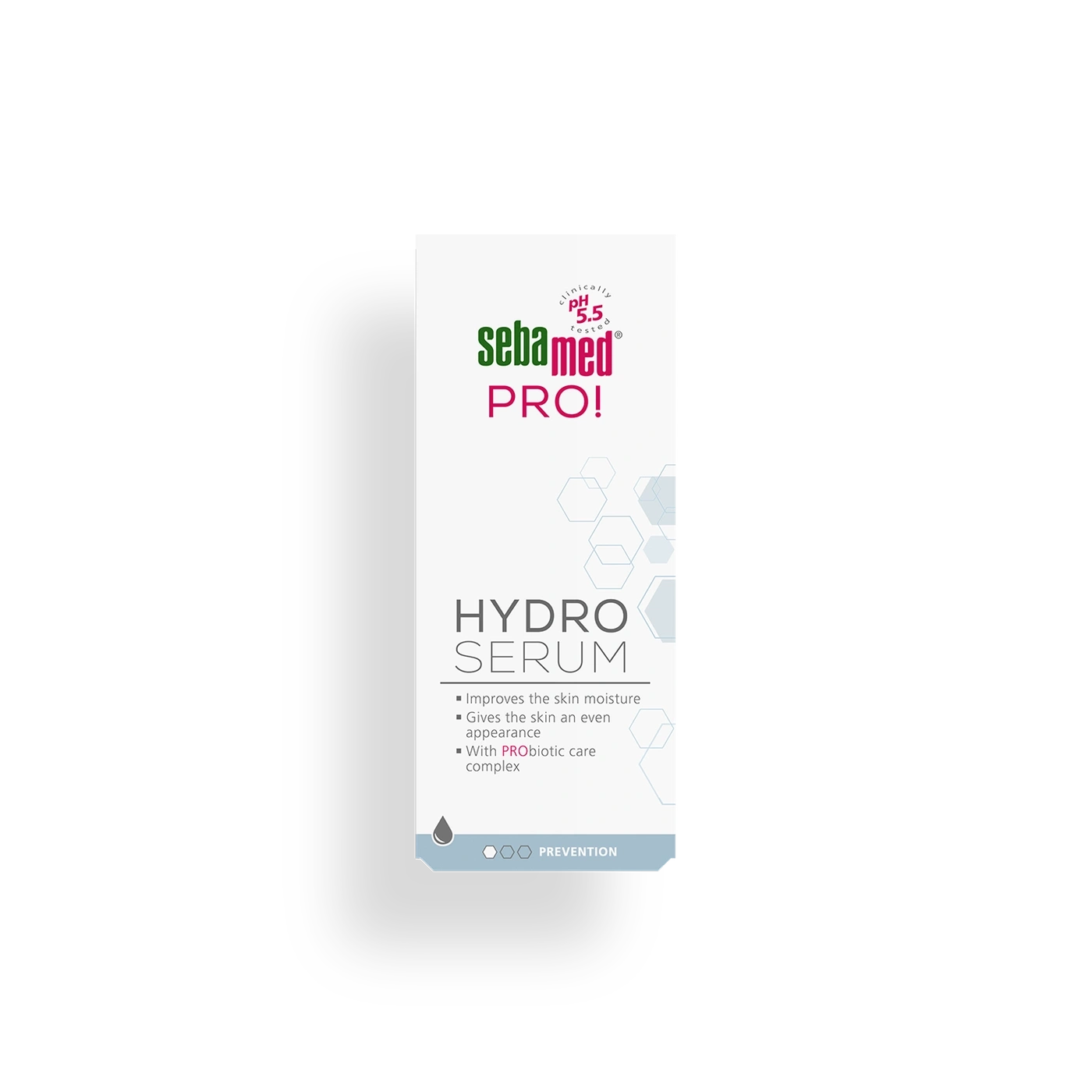 Sebamed Pro Hydro Serum product with text about skin moisture and care complex.