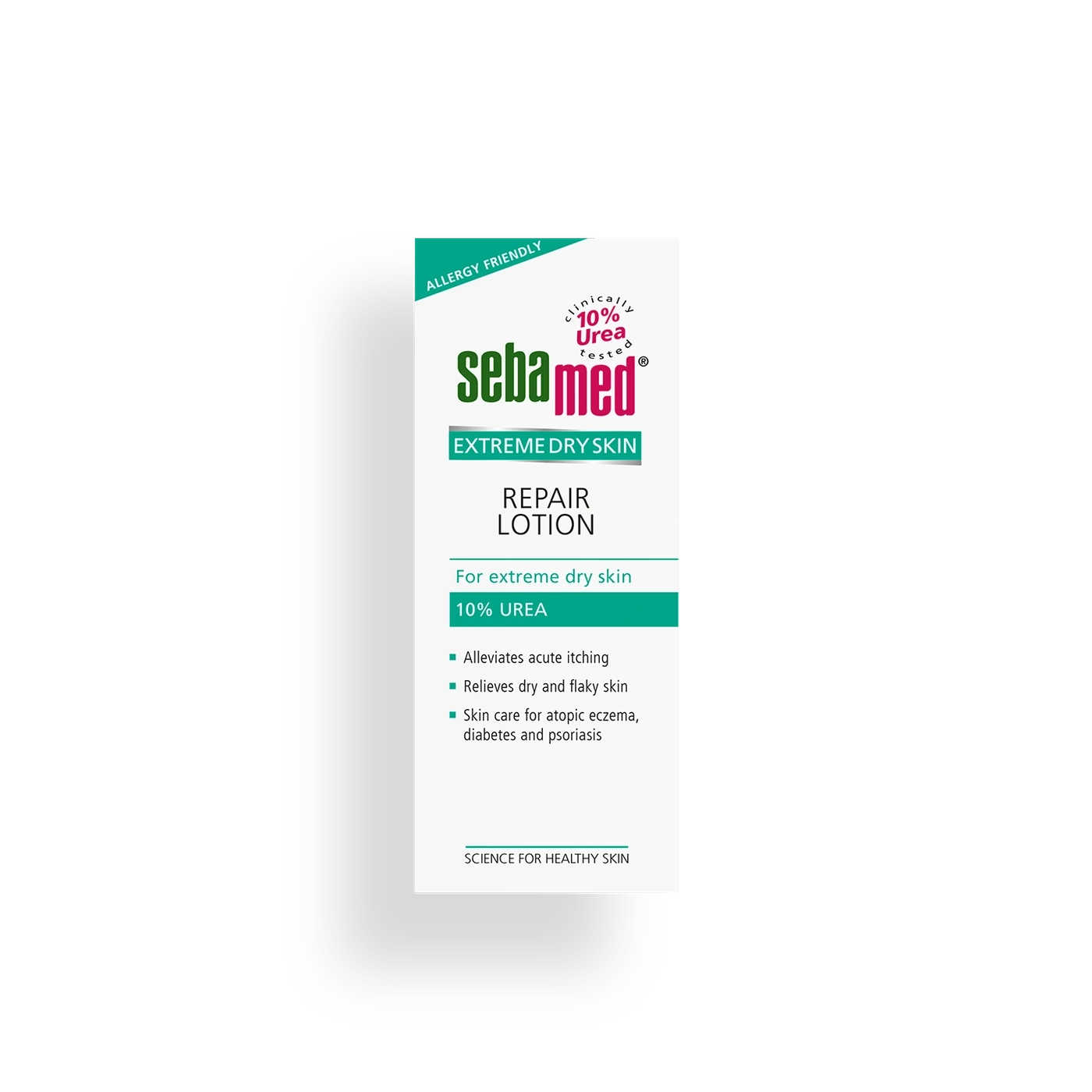 Sebamed Repair Lotion for extremely dry skin with 10% urea, relieves itching and flaky skin.