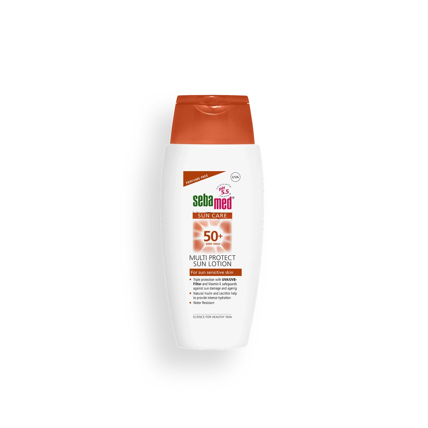 Sebamed Multi Protect Sun Lotion for sun sensitive skin with UVA/UVB filter and Vitamin E.