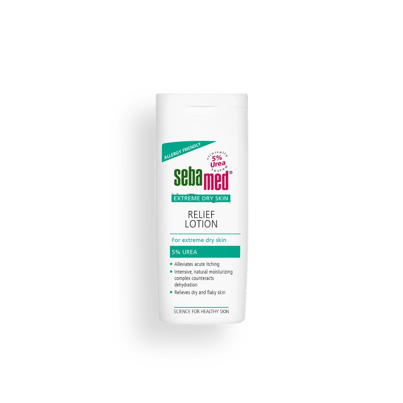 Sebamed Relief Lotion for extremely dry skin with 5% Urea, allergy friendly formula.