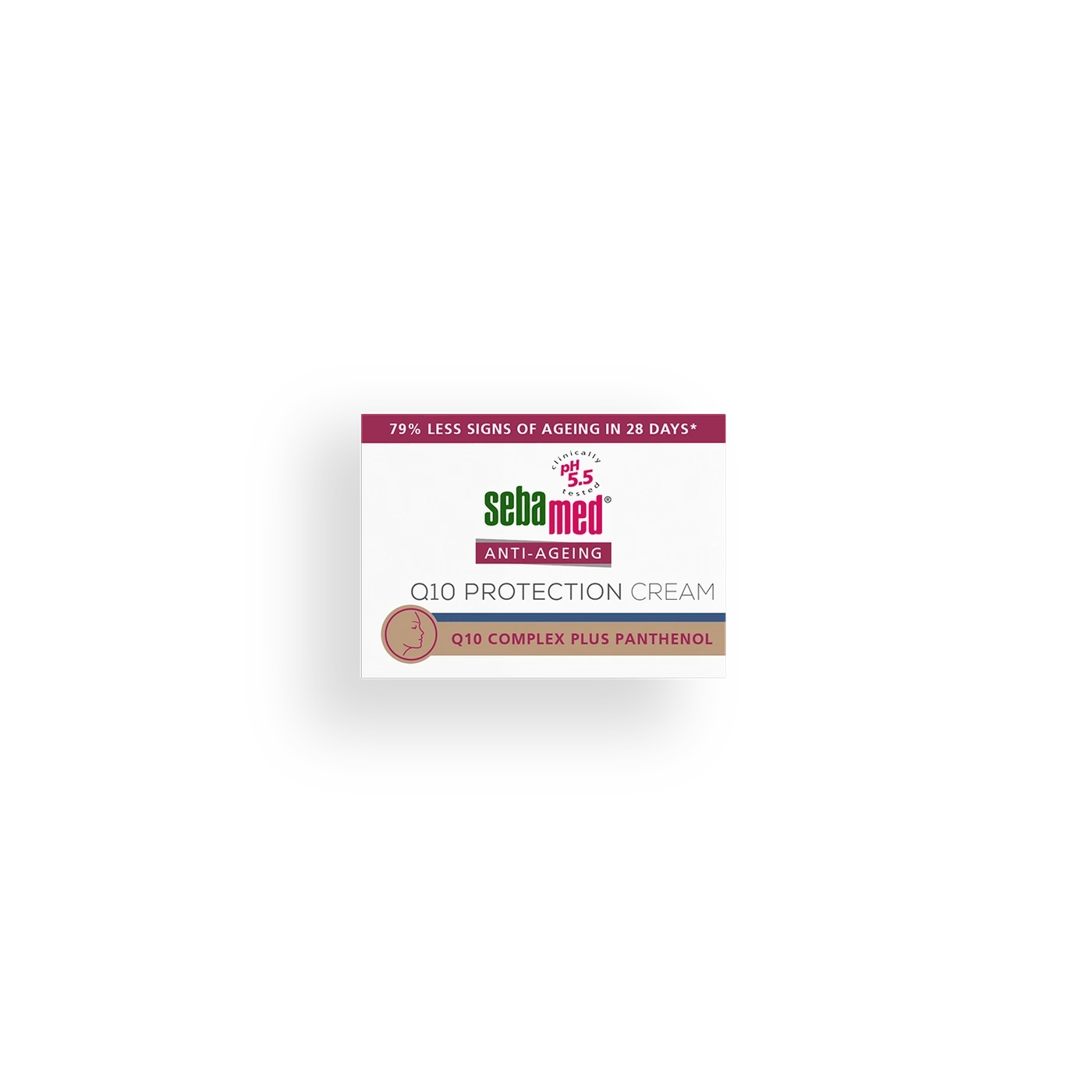 Crema antiedad Sebamed con complejo Q10 y pantenol, reduciendo los signos del envejecimiento.