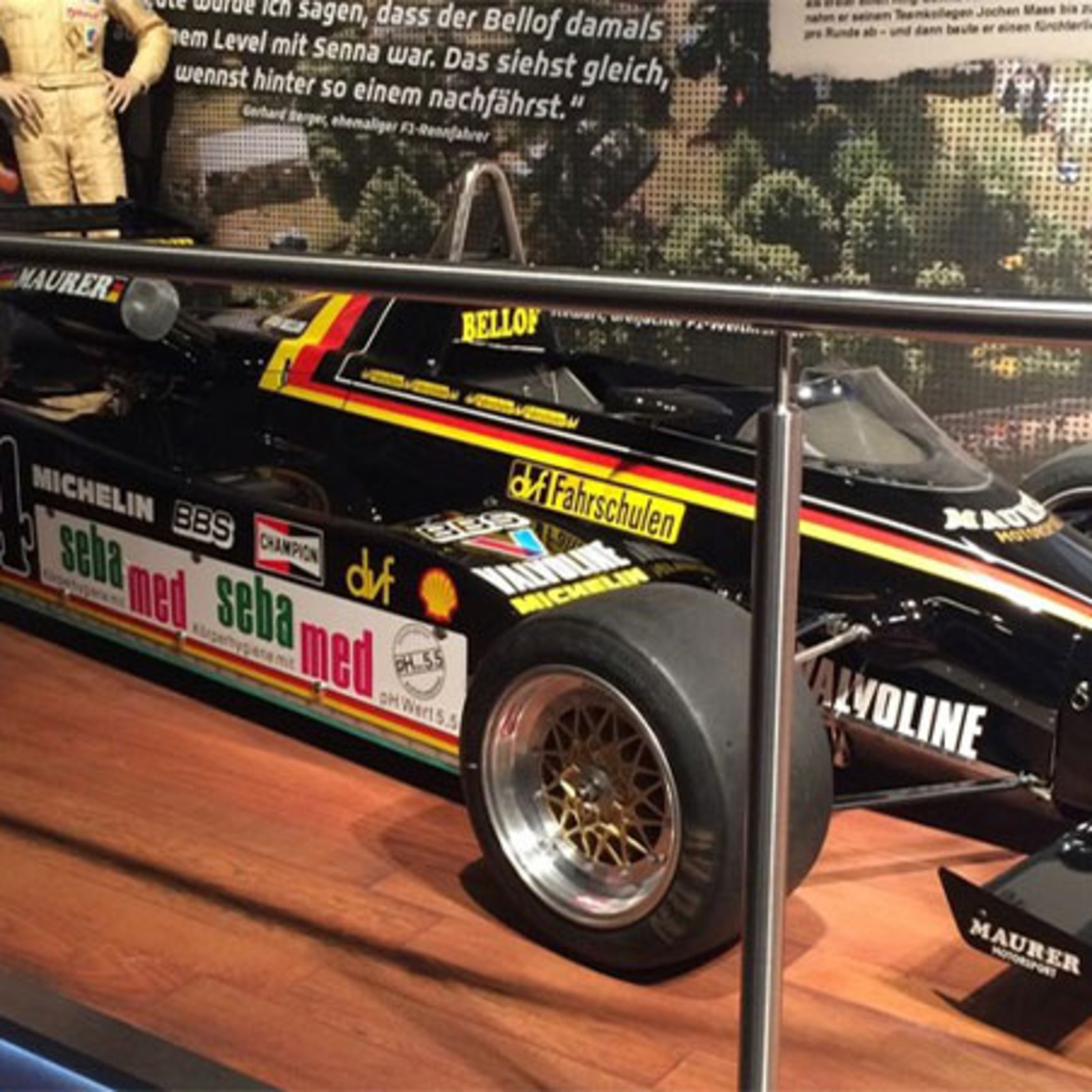 Formula 1 race car with ads, Bellof, Michelin, Seba Med, Maurer, Valvoline, Fahrschulen
