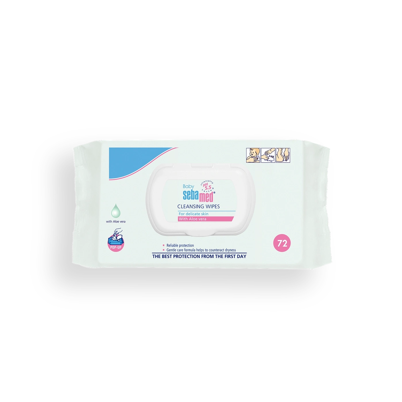 Sebamed Baby Cleansing Wipes, for delicate skin, with Aloe vera, 72 count, baby wipes.