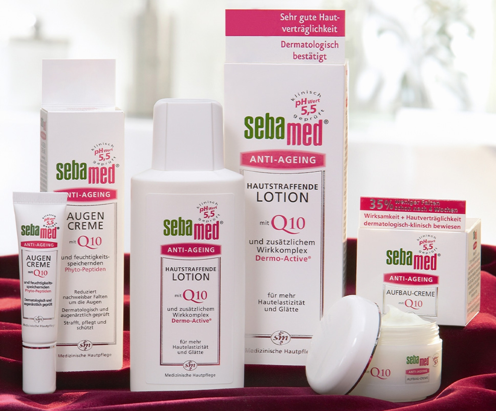 Sebamed Anti-Ageing products: eye cream, lotion and rebuilding cream with Q10.