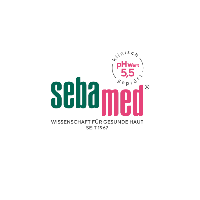Logotipo de Sebamed con pH 5.5 y texto 'Ciencia para una piel sana'